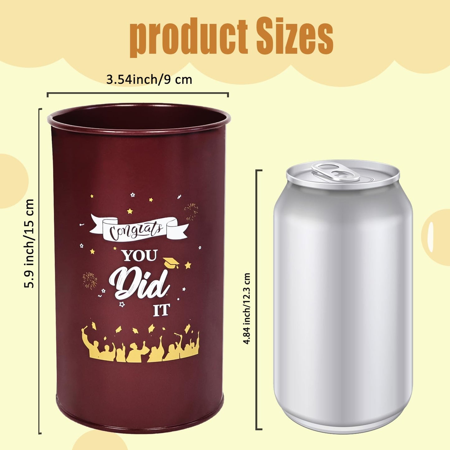 Pack of 6 Graduation Centerpieces Vase for Tables 2026, Galvanized Metal Tin Holder for Flowers Grad Caps Utensil, Congrats Grad Mason Jars for Home Party Decorations Supplies, Reddish Brown