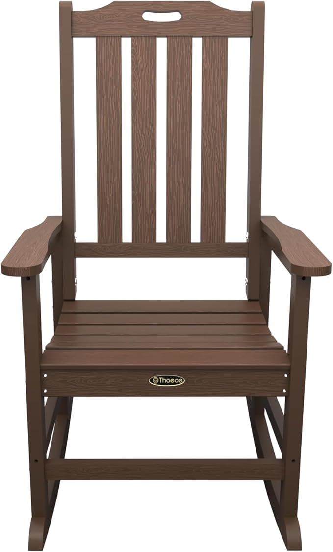 Oversized Rocking Chair Set of 8, Outdoor Rocking Chair for Adults, All Weather Resistant Porch Rocker for Lawn Garden, Brown