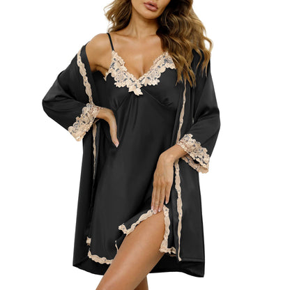 SAPJON Womens Pajama Sets 5PCS Silk Pajamas for women Cute Sleepwear Loungewear Satin Pajamas Sets for Women Soft