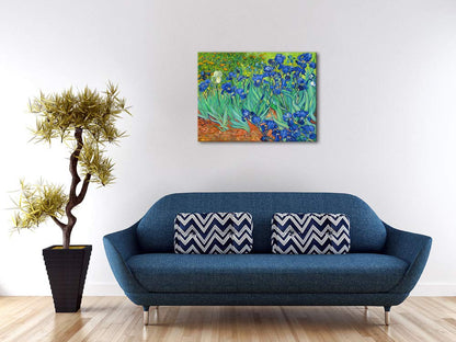 Wieco Art Irises Modern Stretched and Framed Floral Giclee Canvas Print By Van Gogh Famous Flowers Oil Paintings Reproduction Artwork Pictures on Canvas Wall Art for Bedroom Home Decorations