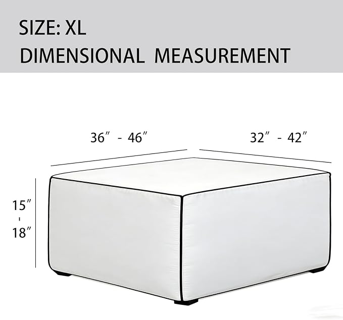 Super Stretch 40x40x15 inch Square Ottoman Cover- Soft Form Fit Ottoman Cover
