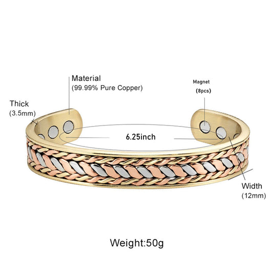 EnerMagiX Copper Bracelet for Men, 99% Pure Copper Adjustable Gold Weaving Magnetic Bracelet with Magnets,Father's Day Jewelry Gifts