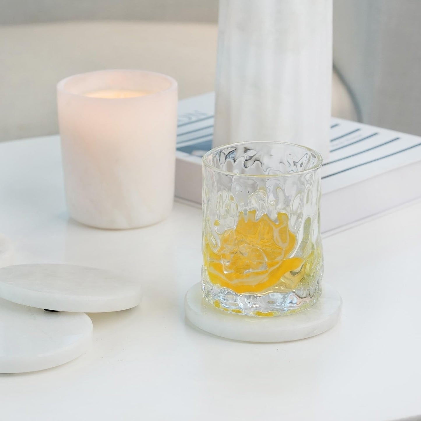 Koville Marble Coaster Set of 4, Round White Coasters, 4" Cup Coasters for Drinks, Heat Resistant Coaster for Coffee Table Home Office Bar Decor(Namib Fantasy)