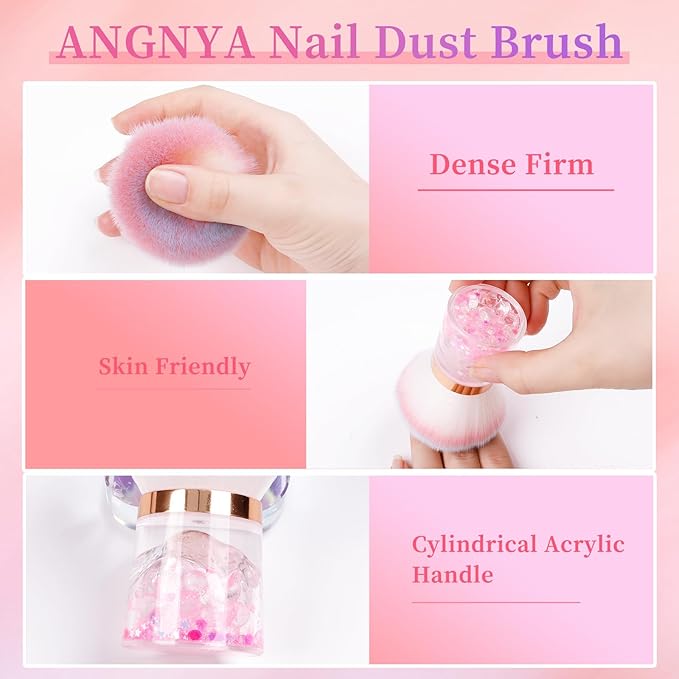 ANGNYA Nail Dust Brush, Round Nail Art Dust Powder Remover Brush