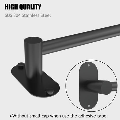 MIROAMZ Towel Bar, Adjustable 14.4inch - 25.2inch Towel Rack, Self Adhesive Wall Mounted for Bathroom Kitchen Hand Towel Holder Cloths Hanger 304 Stainless Steel Organizer Single Bar (1, Matte Black)