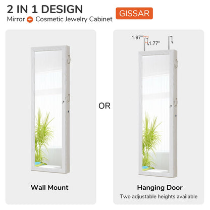 GISSAR Jewelry Mirror Armoire Wall Mount Over The Door Mirror Jewelry Cabinet Storage Mirror Organizer Lockable Full Length Door Mirror(White Oak)