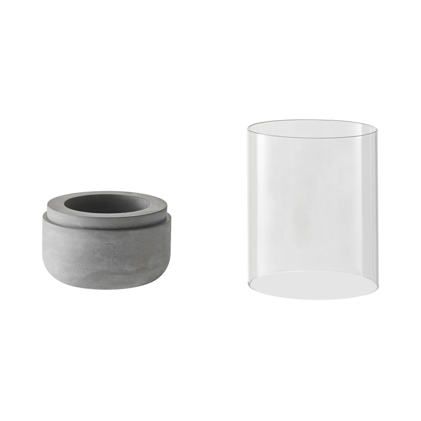 Danya B. Modern Cool Gray Cement Base and Glass Pillar Hurricane Candle Holder (Small)