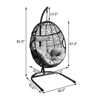 Giantex Hanging Egg Chair, 36.5-Width Oversized Swing Chair with C-Hammock Stand Set, Hammock Chair with Soft Seat Cushion & Pillow, Multifunctional Hanging Chairs for Outdoor Indoor Bedroom (Gray)
