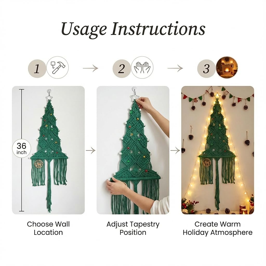 beausougon Large Macrame Christmas Tree Wall Hanging, Boho Holiday Tapestry, Unique Xmas Tree, Wall Art Decor for Living Room, Bedroom, Holiday Presents