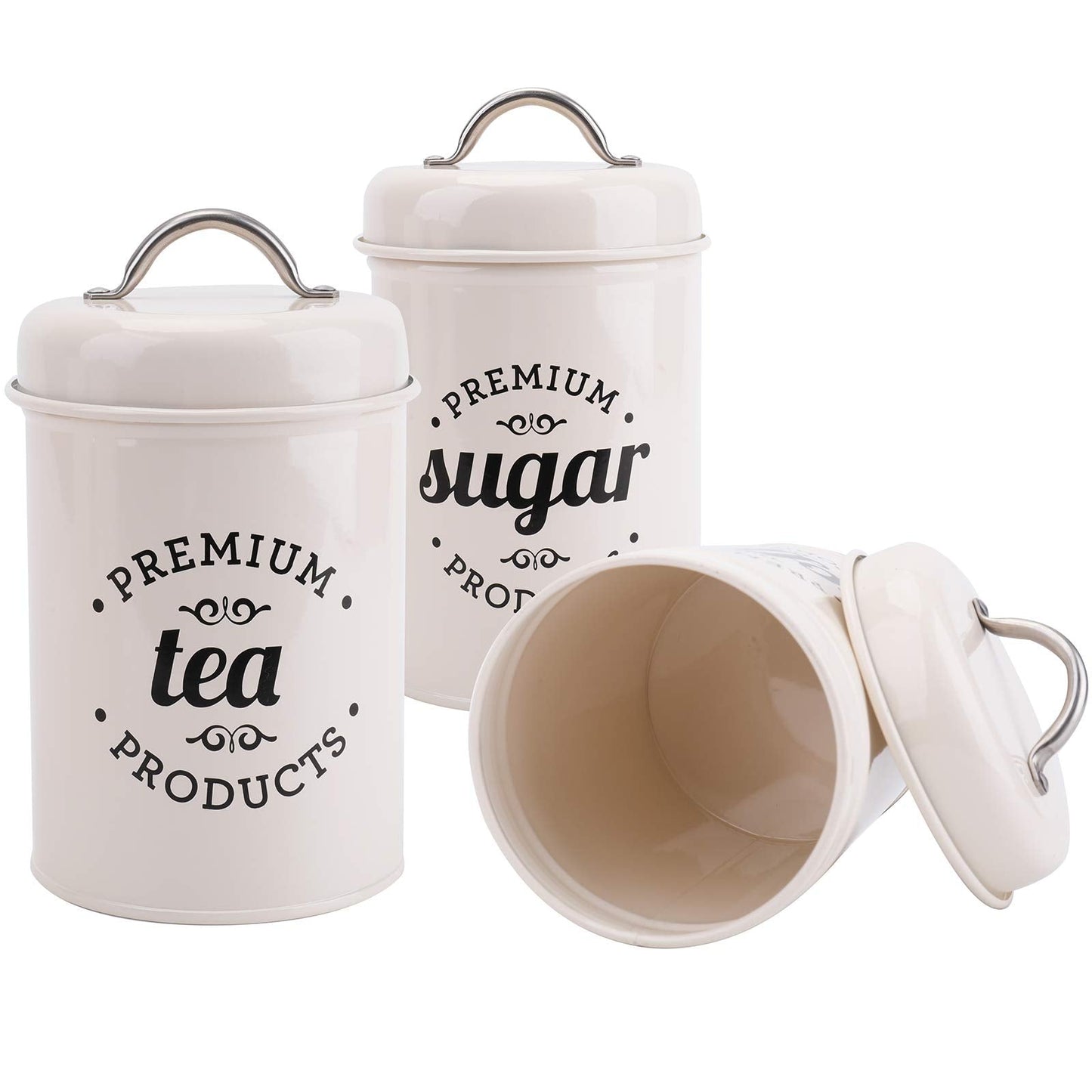 Hedume Set of 3 Airtight Kitchen Canister Decorations with Lids, Coffee, Tea, Sugar Metal Containers, Decorative Nesting Kitchen Canister Jars, Food Storage