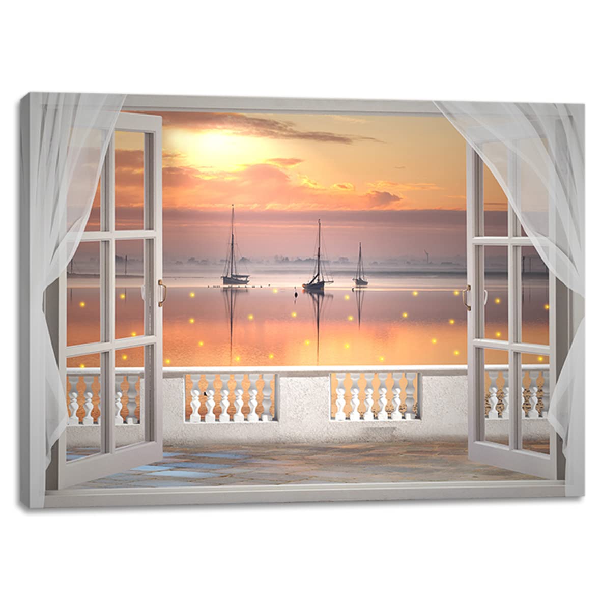 alottagifts Vacation Ocean View Lighted Canvas Wall Art Print 16" x 12" With Timer | LED Canvas Wall Art Print Design | Modern Artwork for Living Room (Vacation Ocean View, 16" x 12")