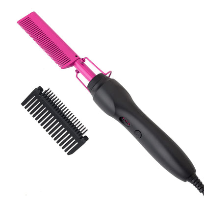Electric Hot Comb Hair Straightener Heat Pressing Comb Curling Flat Iron Curler Hair Straightener Brush for Natural Black,Anti-Scald Beard Straightening Electric Press Comb