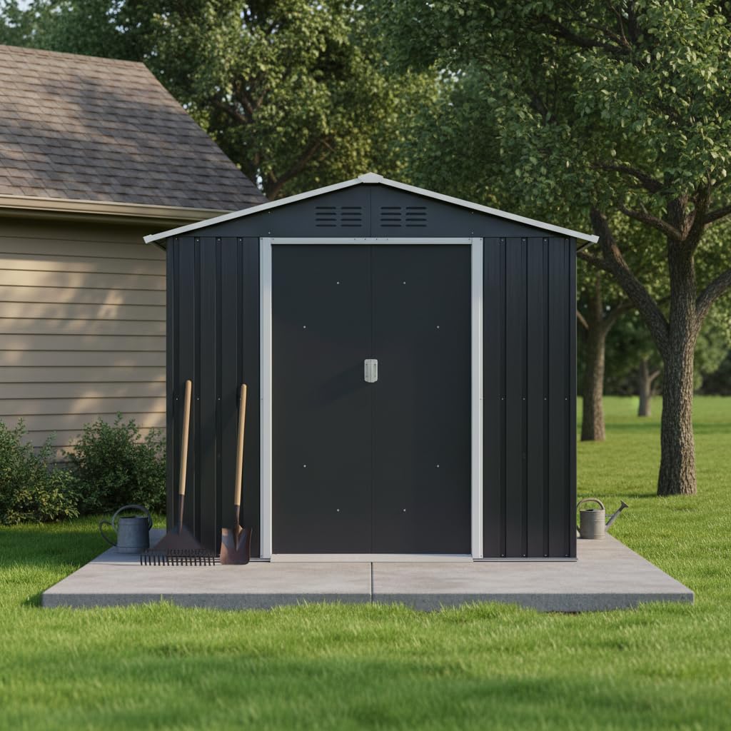 YOPTO 7x4.3 FT Metal Garden Sheds with Window,Outdoor Heavy-Duty Steel Storager Tool Shed W/Sliding Door and Punched Vents,Waterproof Building Organizer for Storing Motorcycle,Bicycles,Grey