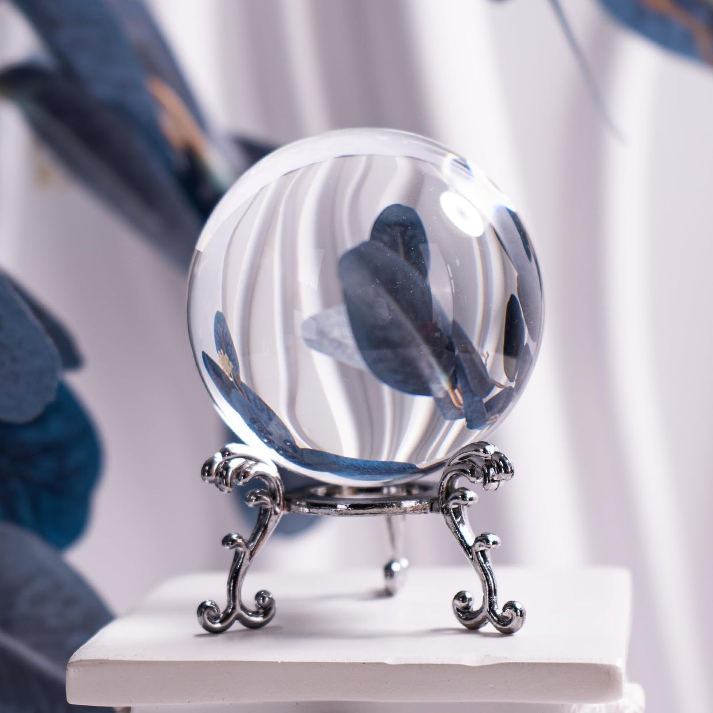 Clear Crystal Ball 80mm/3.2 Inches with Stand Ideal for Office Decor This Cool Things as a Photography Prop and Feng Shui Divination Sphere As Office Decor and Desk Decor Crafted from K9 Crystal.