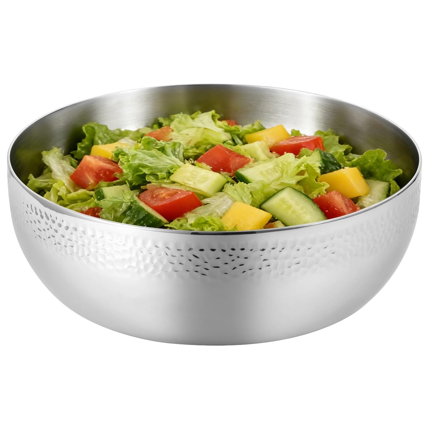 DORMIYA Extra Large Stainless Steel Hammered Salad Bowl - 11 in Large Popcorn Bowl for Kitchen, Long-lasting Mixing Bowl, Versatile Food Prep Bowl for Salad, Egg Beating, Decorative & Kitchen Serving