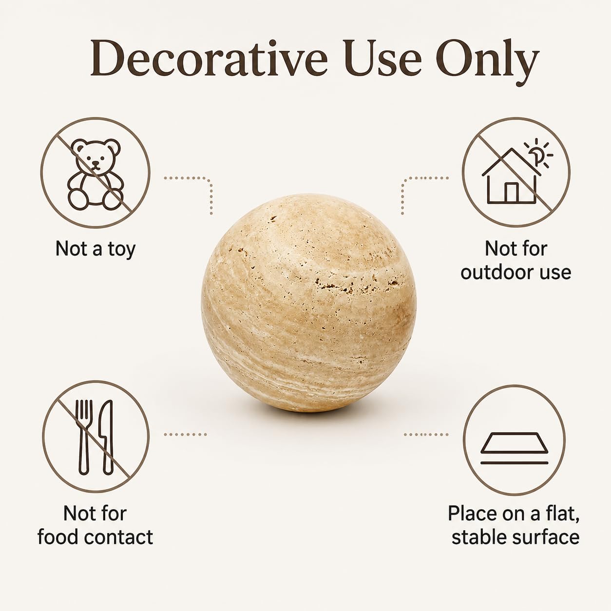 Artisanal Abode Natural Travertine Decorative Sphere, 4.72 Inch Stone Ball Decor, Hand-Polished Beige Orb Accent for Coffee Table, Console, Shelf and Living Room