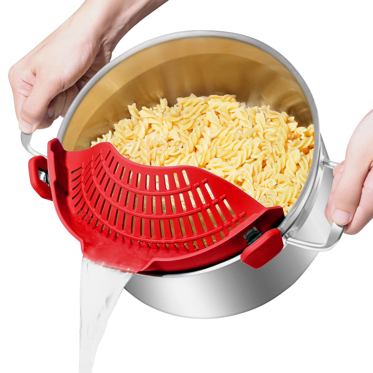 AUOON Clip On Strainer Silicone for All Pots and Pans, Pasta Strainer Clip on Food Strainer for Meat Vegetables Fruit Silicone Kitchen Colander