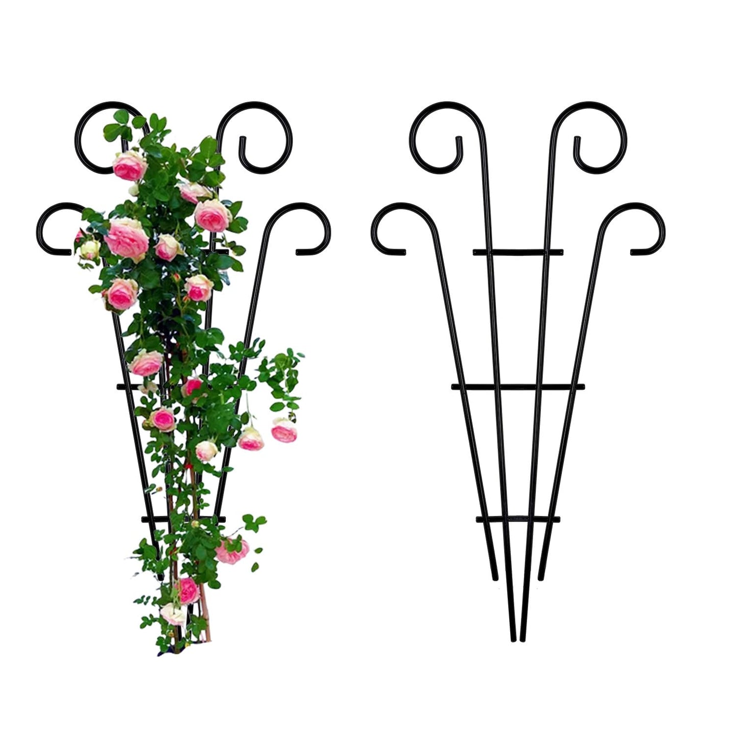 2 Pack 31 Inch Black Coated Wave Pot Metal Trellis Stakes for Climbing Plants Patio Plant Support for Outdoor,Rose, Vegetable Flower, Backyard