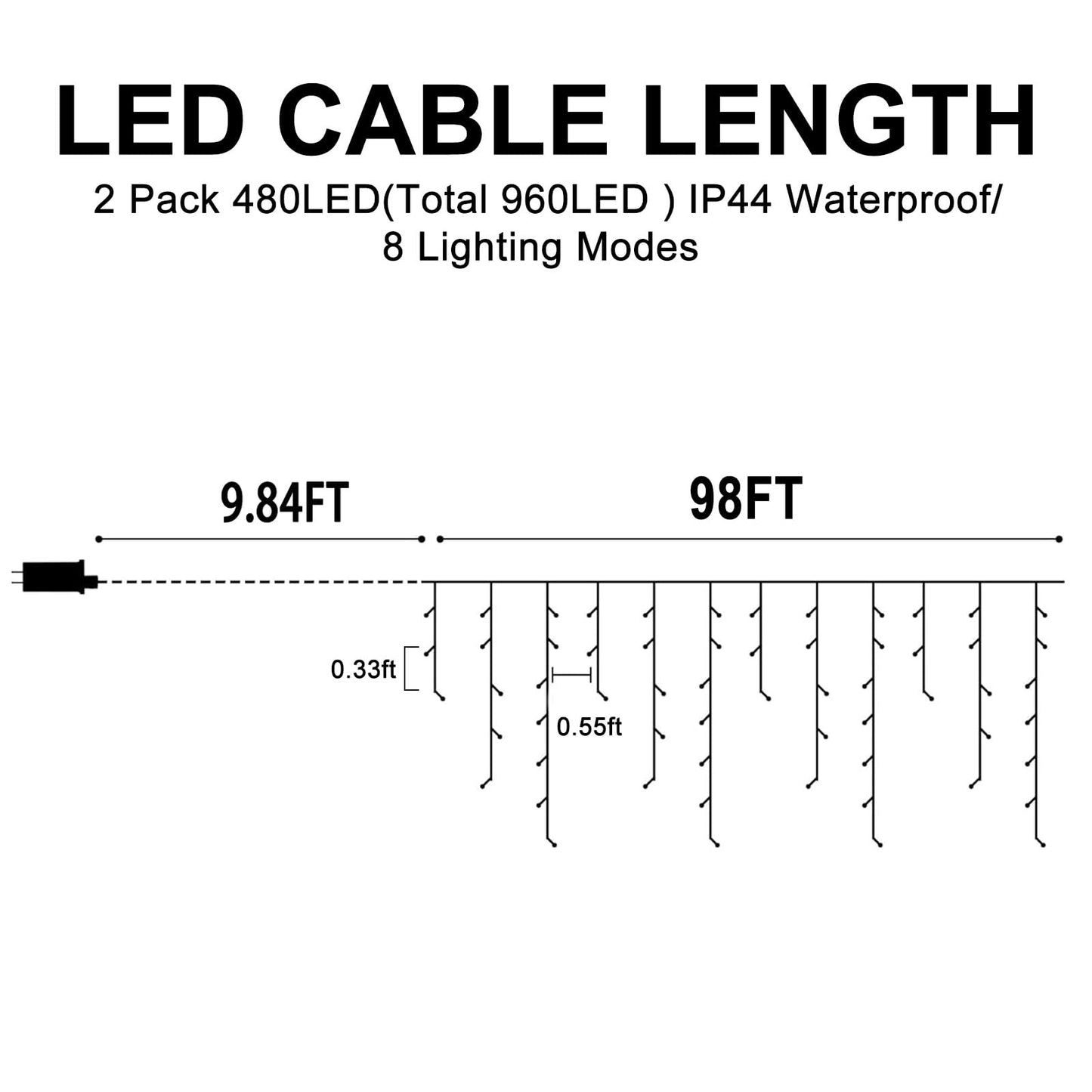 Christmas Lights Outdoor, 2 Pack Total 98FT 960 LED Ice Lights for Outside with 180 Drops Clear Wire 8 Modes Timer, Plug in Waterproof for Holiday Eaves Yard Roof Party Christmas Decor (Blue)