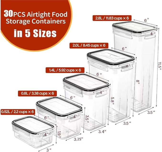 PRAKI 30 Pack Airtight Food Storage Containers