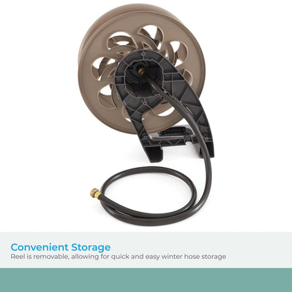 Suncast 125 ft. Sidetracker Wall Mount Garden Hose Reel with Guide, Dark Taupe