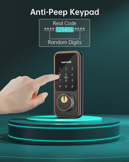 Keyless Entry Door Lock with Handles, Hornbill Smart Front Door Lock Set, Alexa Front Exterior Door Set, Digital Touchscreen via Bluetooth APP/Keyfob/Key-Matte Black(Not Compatible Gram/Screen Door)
