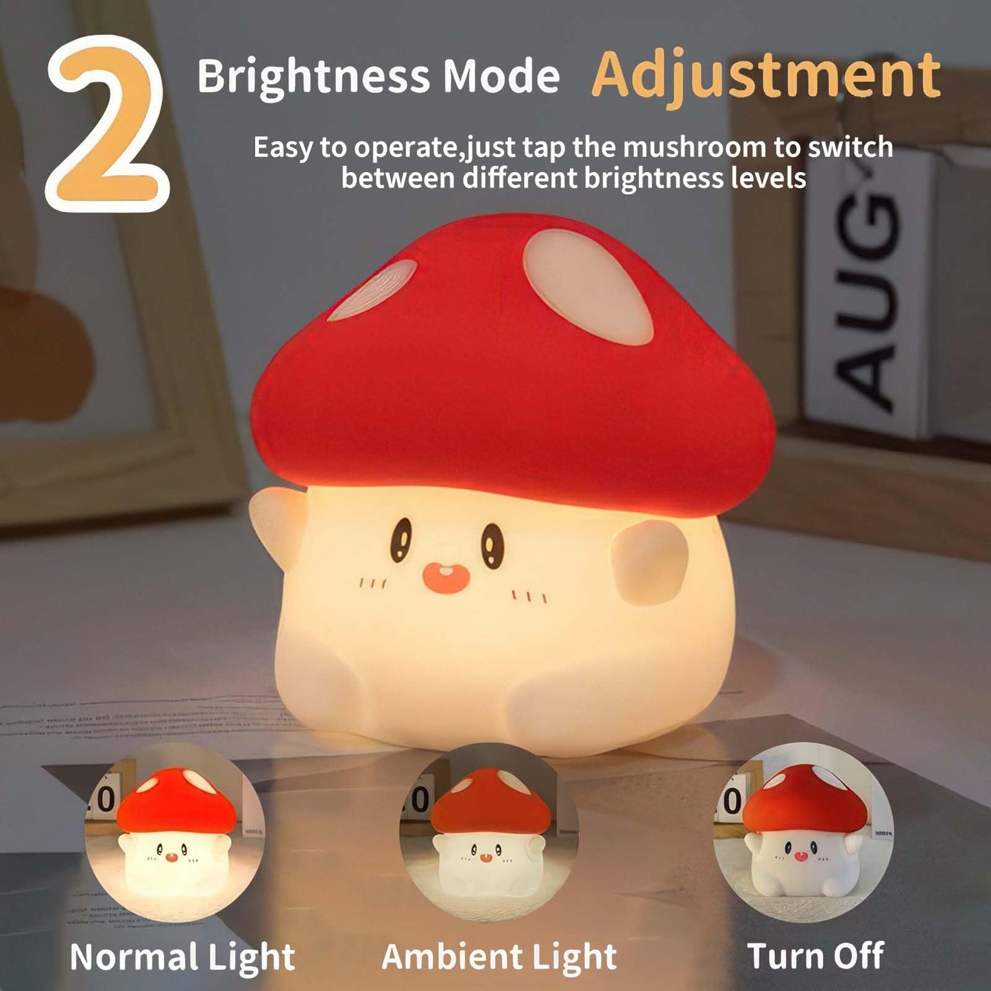 BemeedLigt Cordless Mushroom Lamp, Adorable Mushroom Night Light, Soft Silicone Dimmable Night Light for Kids Baby Rooms,Rechargeable Touch Desk Lamp with Timer for Nursery, Dorm Decor