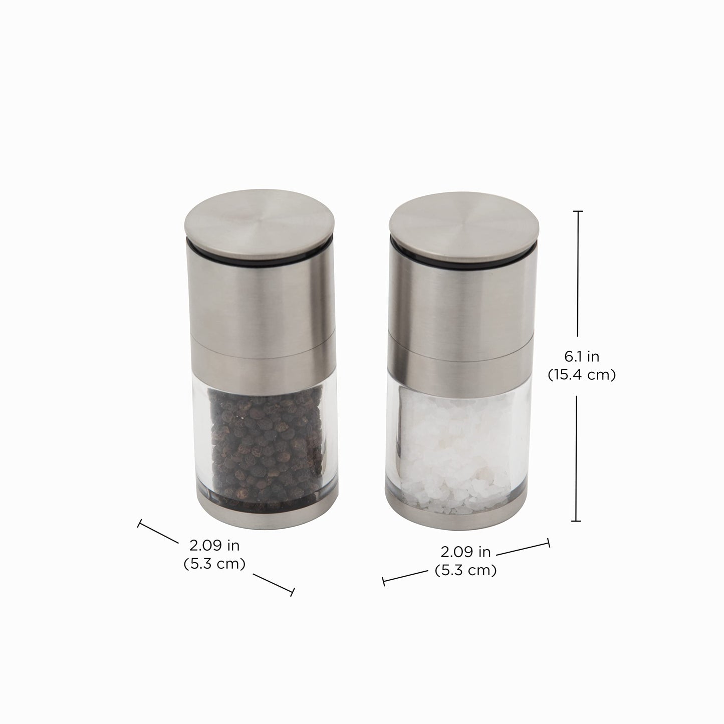 Kamenstein Magnetic Salt and Pepper Grinder Filled with Spices, Set Of 2, Stainless Steel