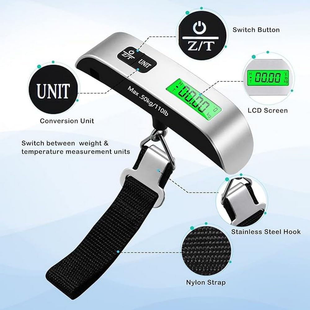 Blendura Digital Luggage Scale, Portable Luggage Weight Scale, Hanging Suitcase Weigher for Travel, Suitcase Scale with Temperature Measurement Function 110 lb/ 50KG Capacity