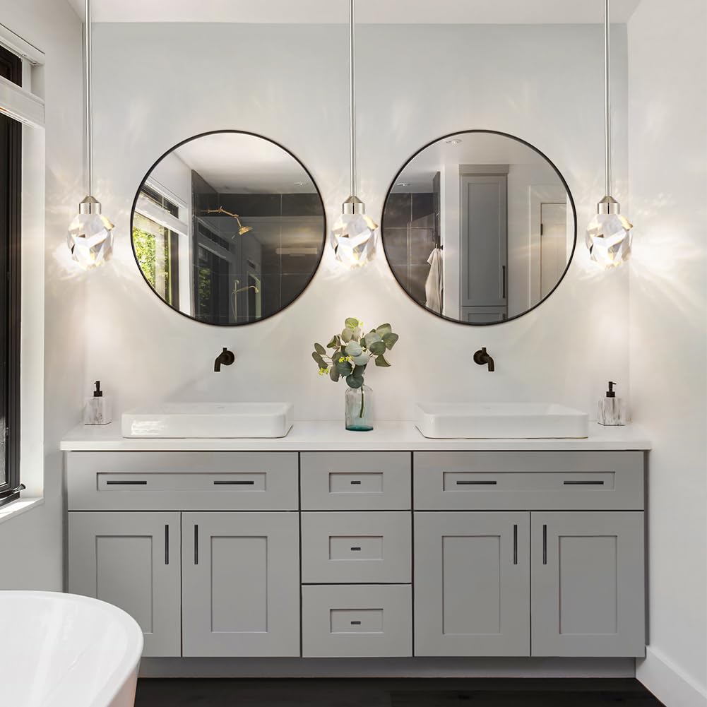 Untrammelife Modern Crystal Pendant Light Polished Nickel Small Pendant Light Fixtures 8W LED Hanging Chandelier for Bathroom Bedroom Kitchen 3 Color Temperature Adjustable 3000K-4000K-5000K