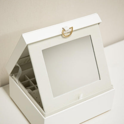 COLLECTIVE HOME - Monogram Jewelry Box with Mirror, Custom Gold Letter Engraving, Elegant Jewelry Organizer with Removable Tray, Gift for Mother’s Day, Girlfriend, Birthday (m)