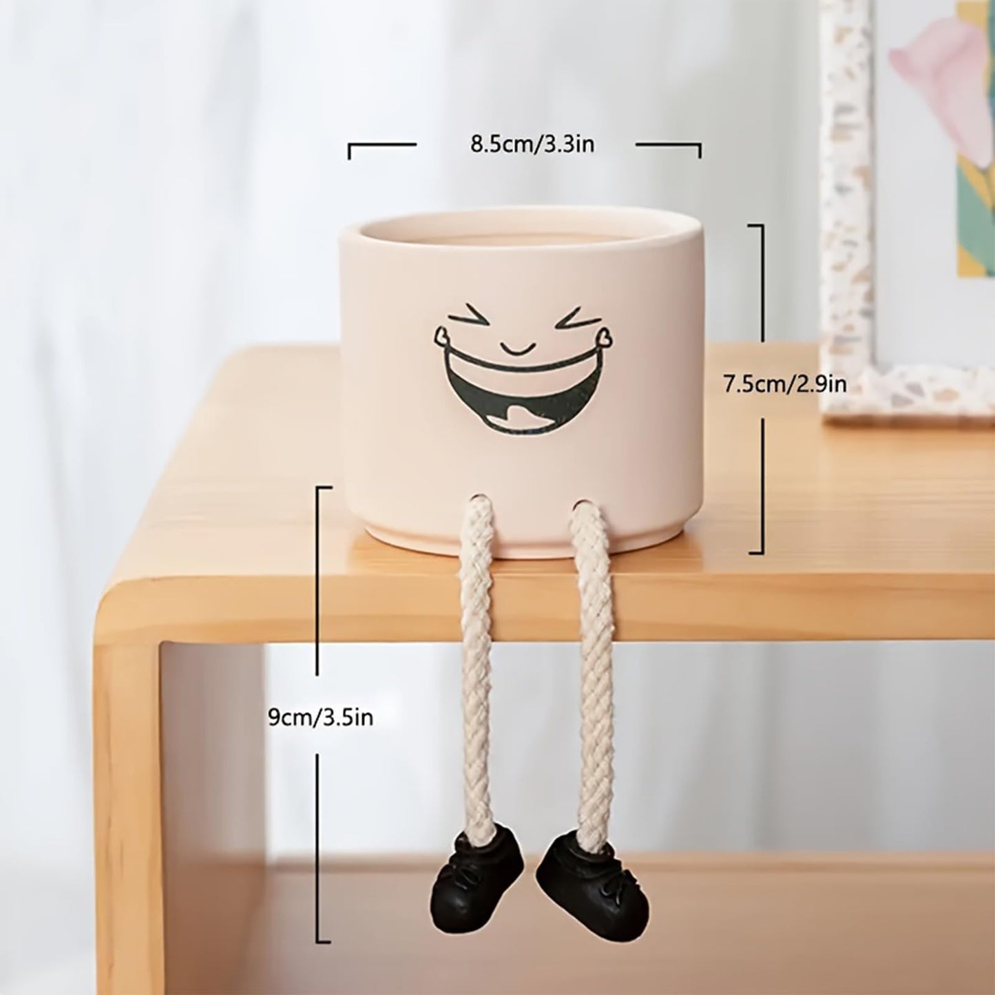 KAKAHOUS Smile Face Planter Pot Ceramic Flower Head Planters with Hanging Foot Doll Succulent Pots for String of Pearls Plant Live Gift Ideas for Mother, Christmas(Laughing)