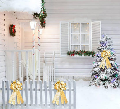 Hying Large Christmas Bow for Wreath, Champagne Velvet Bows for Front Door Wall Fence Decor, Gilt Edged Christmas Wreath Bow Tree Topper Bow for Winter Christmas Party Decoration Supplies