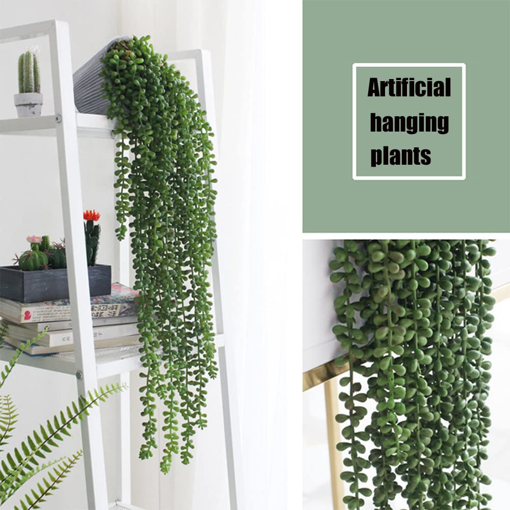 SzJias 3 Pcs String of Pearls Plant Artificial Hanging Succulents Plants for Home Garden Decor (Pots Not Included)