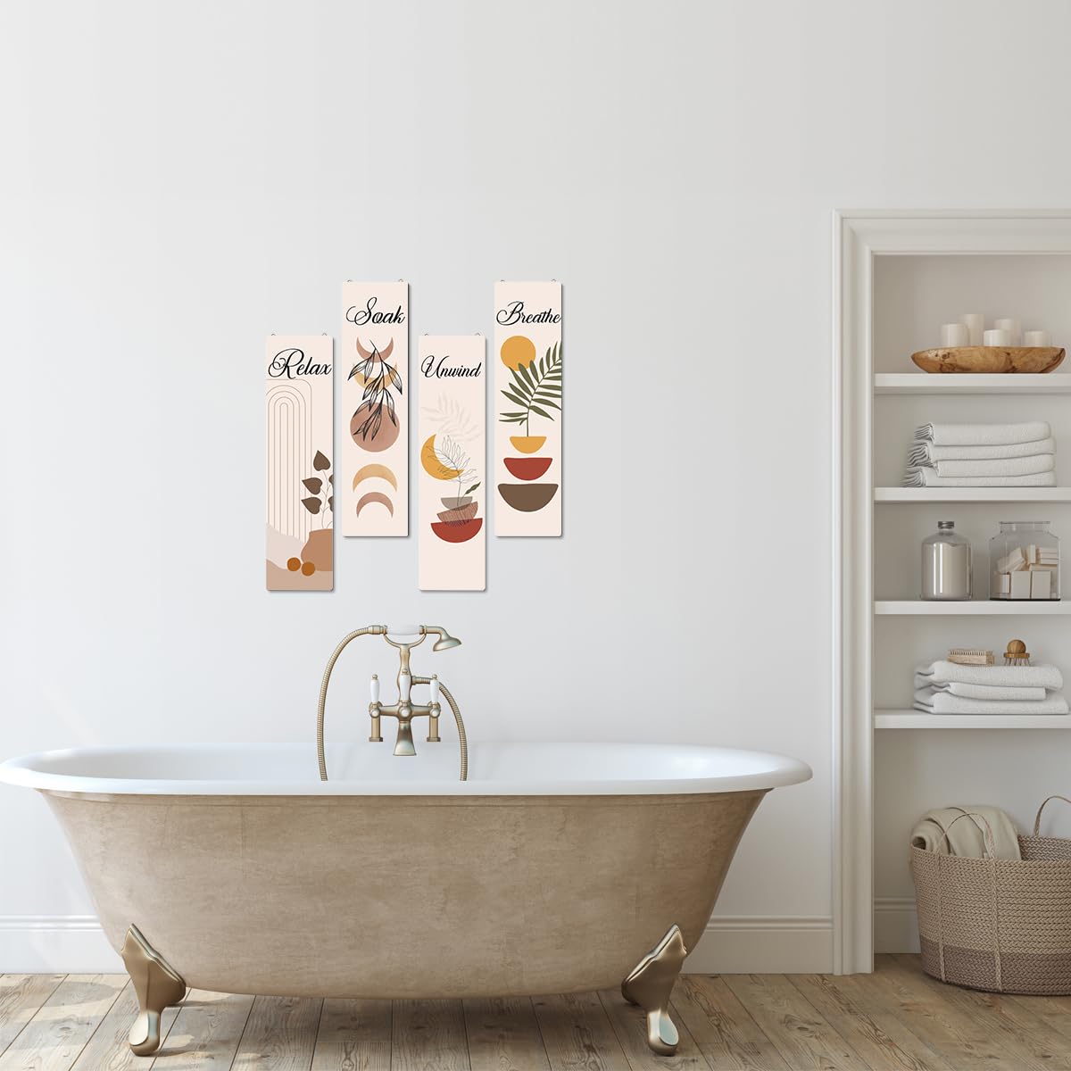 Relax Soak Unwind Breathe Decorative Wooden Wall Sign, 4 Plaques - Decor Accent for Bathroom, Home & Housewarming Gifts