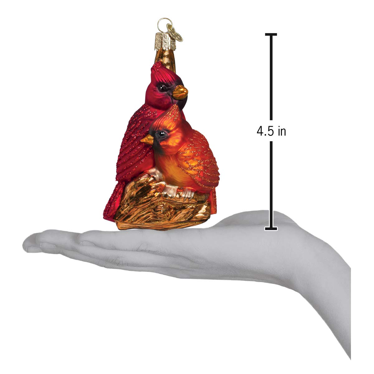 Old World Christmas Pair of Cardinals Glass Blown Ornament for Christmas Tree, Handcrafted Holiday Decoration, Bird Watcher Collection