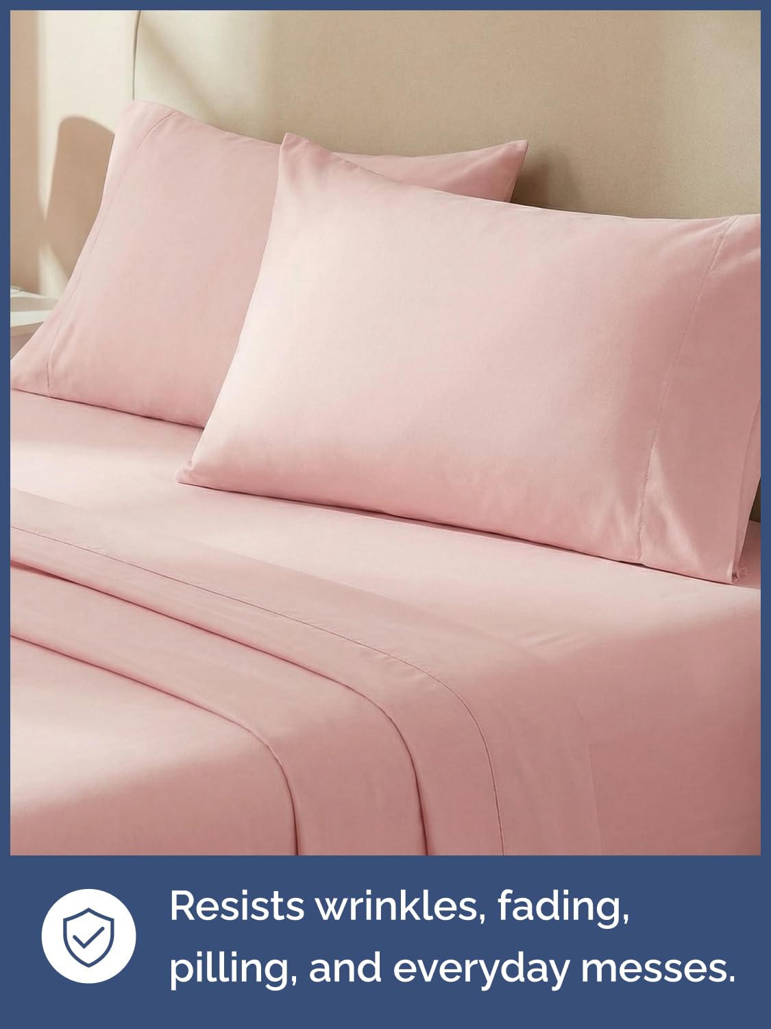 Kids Queen Size Bed Sheet Set - 4 Piece Kids Loft Bed Sheets - Solid Pink Themed Bedding - Soft, Cute and Cozy - Breathable and Machine Washable - Bedding for Boys, Girls, Teens & Toddlers - Oeko-Tex