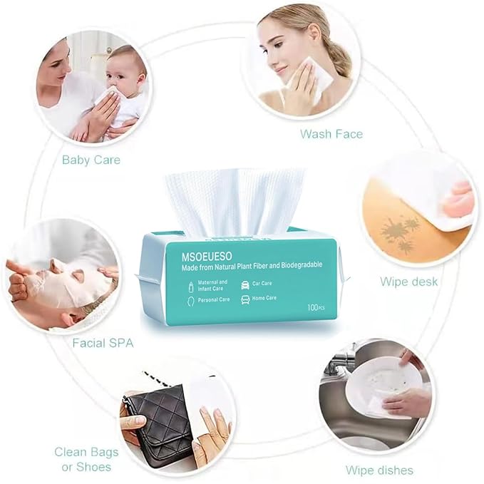 MSOEUESO Soft Dry Wipes Cotton Facial Tissues, Cotton Face Towel