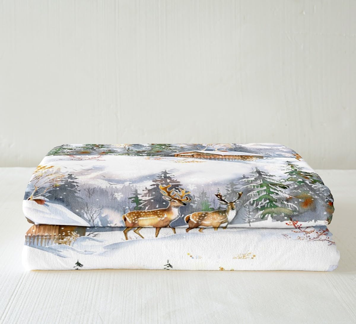 Feelyou Elk Printed Sherpa Blanket Wild Animal Pattern Fleece Throw Blanket for Sofa Couch Christmas Theme Plush Blanket Winter Nature Tree Deer Room Decor Throw 50"x60"