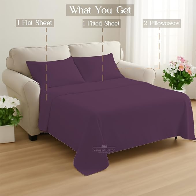 Sleeper Sofa Bed Sheet, 100% Cotton 400 Thread Count, 4 Piece Set, Deep Pocket