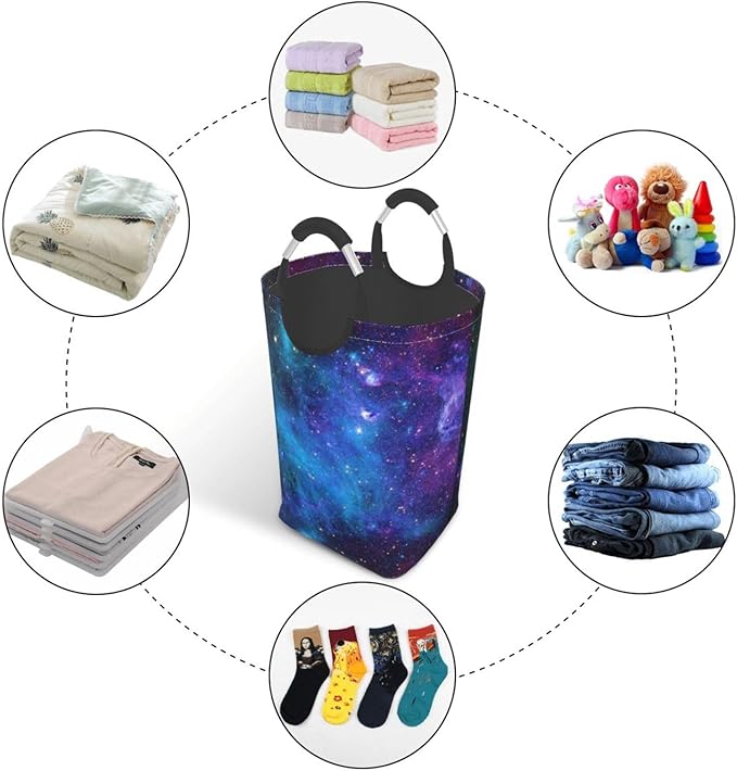 Blue Sky Laundry Basket Starry Sky Foldable Laundry Hamper Blue Galaxy