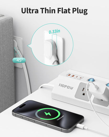 Flat Plug Power Strip with Individual Switches, 10 Ft Ultra Thin Flat Extension Cord, 5-Outlet Surge Protector with 2 USB-C (20W PD) & 2 USB-A, 1700 Joules, Wall Mount for Home Office, Black