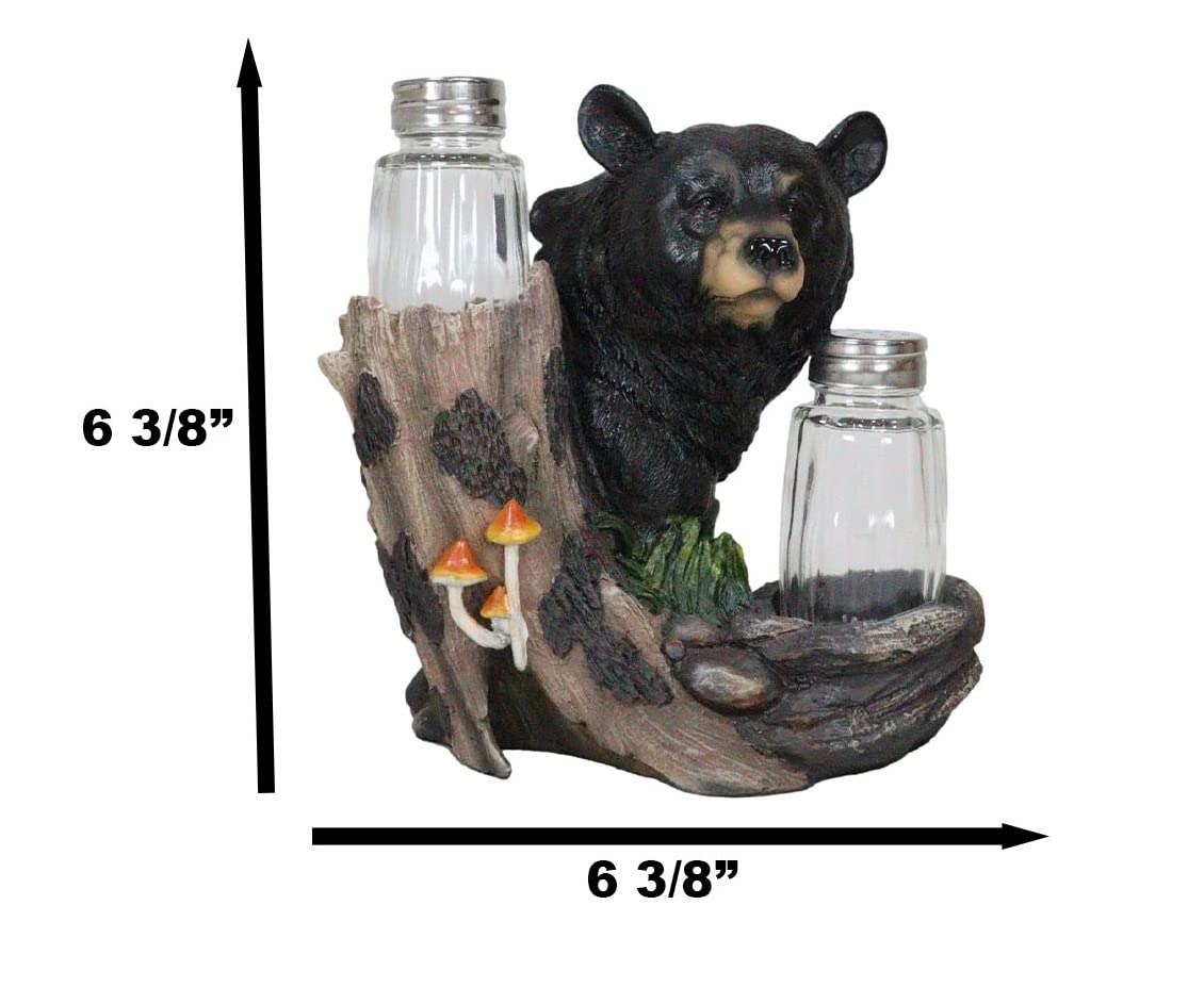 Ebros Gift Whimsical Black Bear By Toadstool Mushrooms Tree Branch Forest Woods Salt And Pepper Shakers Holder Figurine Set Rustic Bear Cabin Lodge Decor