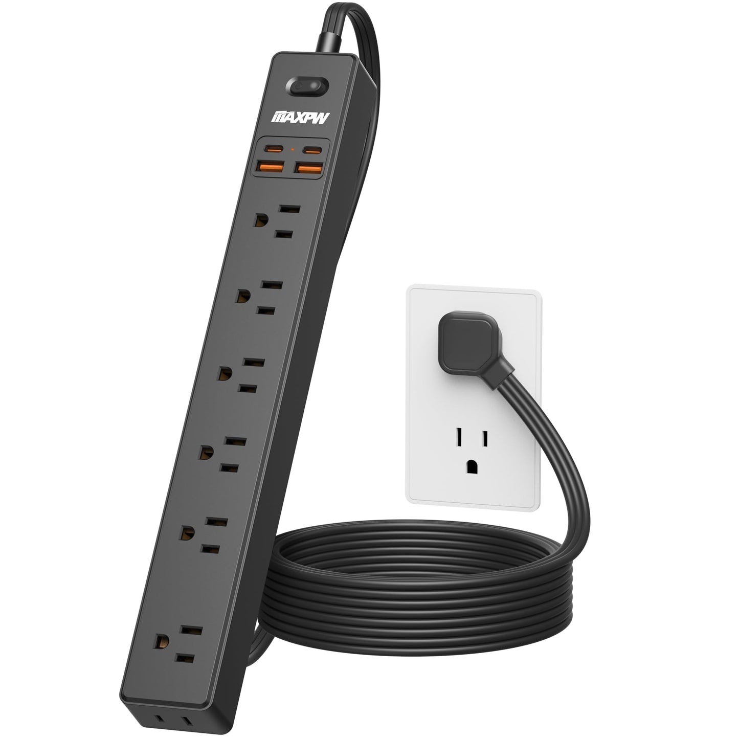 2 Pack Power Strip Surge Protector - 7 Outlets 4 USB Ports (2 USB C), 6 Ft Ultra Thin Flat Plug Extension Cord, 1875W/15A, 1700 Joules, Wall Mount for Home Office Dorm, White