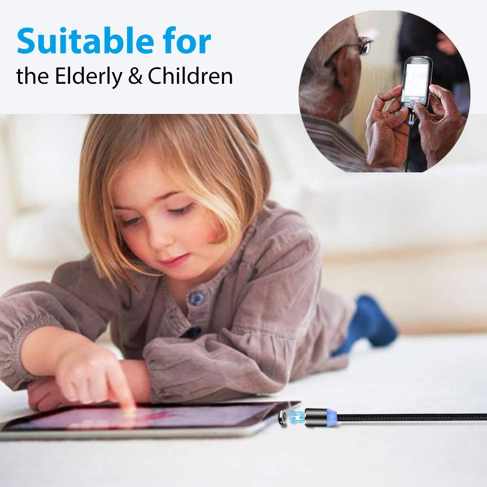 Terasako Magnetic Charging Cable 6-Pack [1ft/3ft/3ft/6ft/6ft/10ft], 3 in 1 Nylon Braided Magnetic Phone Charger, Compatible with Micro USB, Type C, iProduct and Most Devices