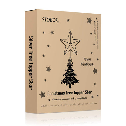 Christmas Tree Star Topper Lights,Xmas Tree Glittered Tree-top with Led Party Home Decor,Silver (Silver 1)