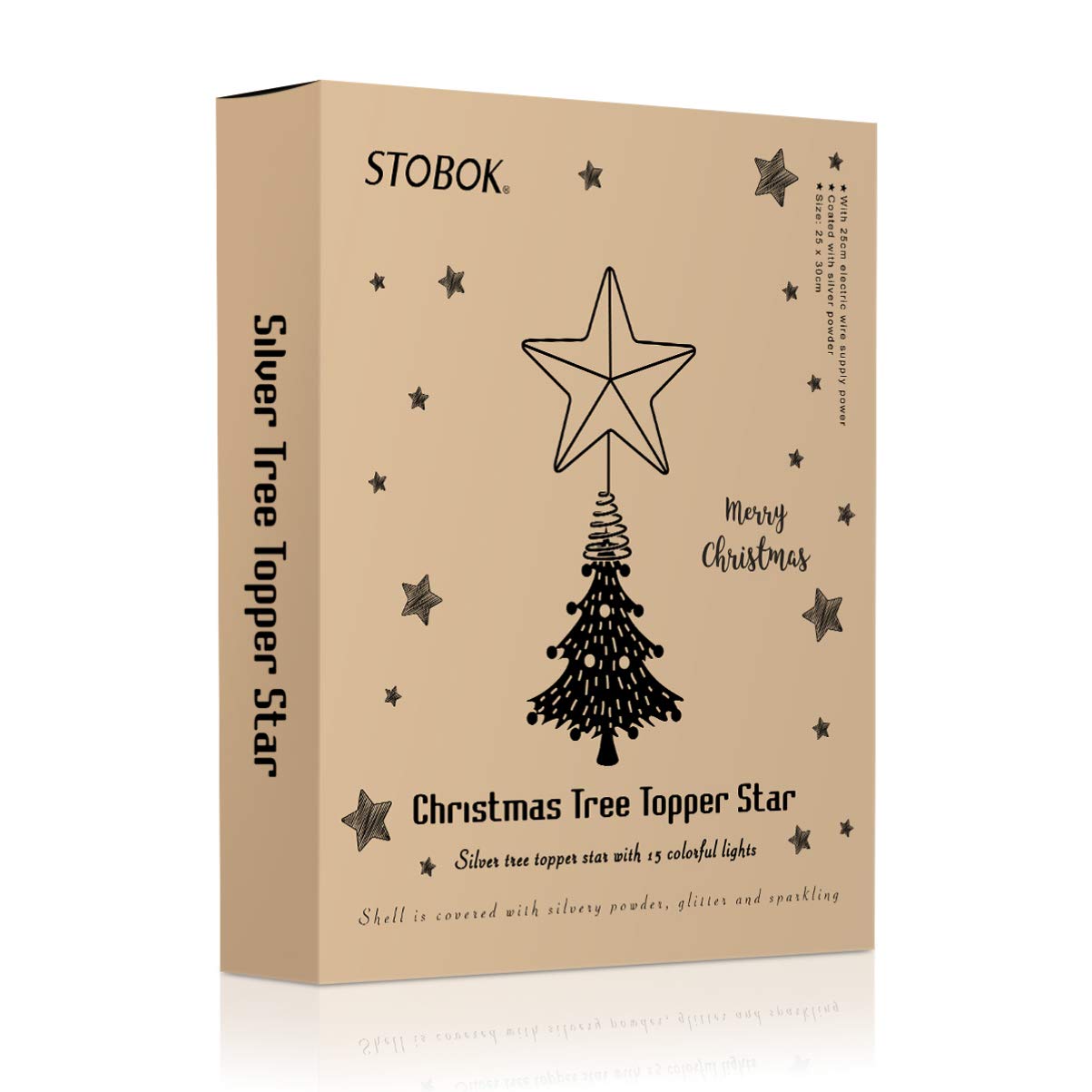 Christmas Tree Star Topper Lights,Xmas Tree Glittered Tree-top with Led Party Home Decor,Silver (Silver 1)