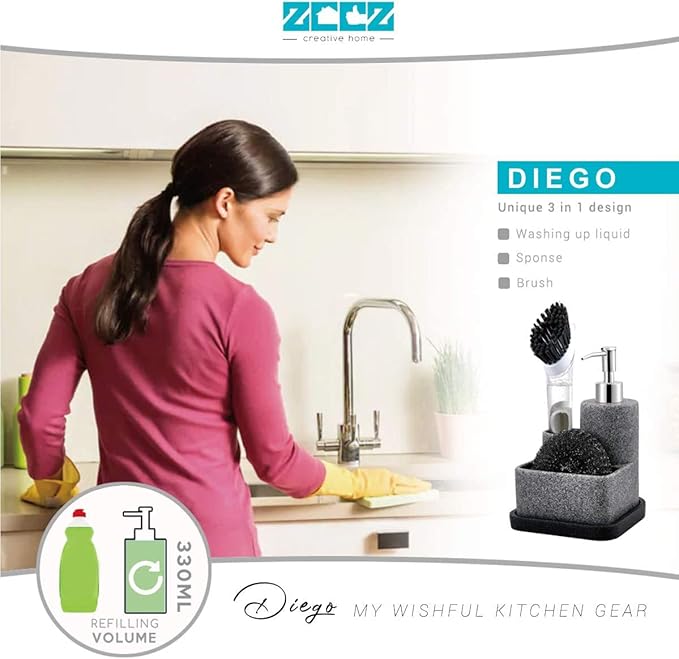 ZCCZ Black Soap Dispenser with Sponge Holder, Kitchen Soap Dispenser Pump