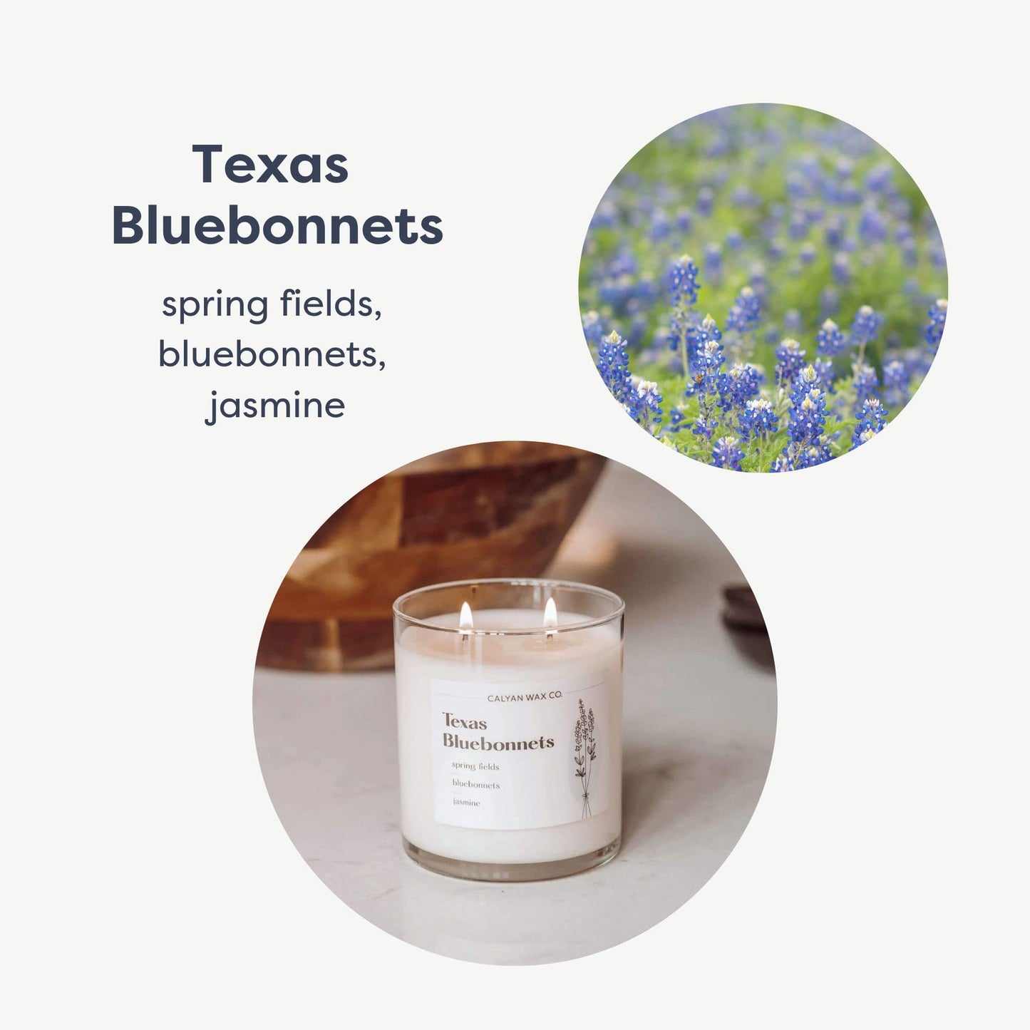 Calyan Wax Co. Texas Bluebonnets 2 Wick Scented Candle - 37 Hour Burn - Luxury Clean Soy Wax Candles - Long Lasting Large Glass Jar Candle for Home - 8.8oz
