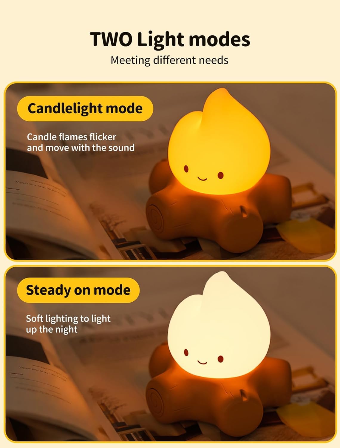 Tarinks 3 Pcs Campfire Night Light, Rechargeable Flame Lamp with 5 White Noise, Dimmable Flameless Candles Lights, Portable LED Ambiance Light for Camping Indoor Outdoor Holiday Decor Gifts